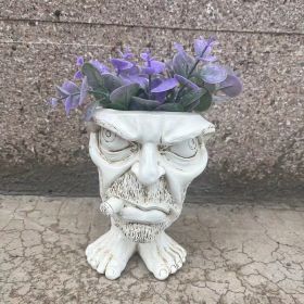 1pc Resin Planter Statue Vase, Outdoor Garden Ornaments Patio Lawn Garden Yard Entry Door Decor - Uncle Smoking