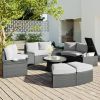 10-Piece Outdoor Sectional Half Round Patio Rattan Sofa Set; PE Wicker Conversation Furniture Set for Free Combination; Light Gray - Light Gray