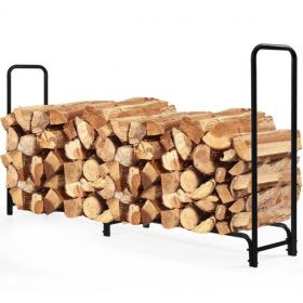 8 Feet Outdoor Steel Firewood Log Rack - Black