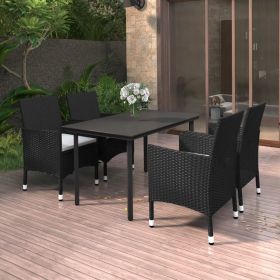 5 Piece Patio Dining Set with Cushions Poly Rattan and Glass - Black