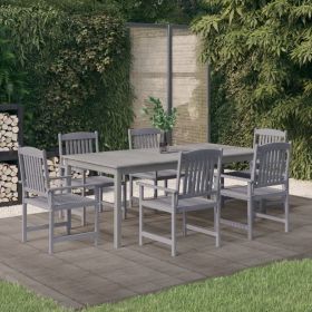 7 Piece Patio Dining Set Solid Wood Acacia Gray - Gray