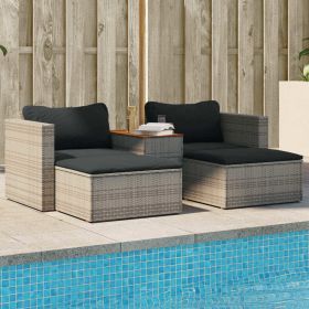 5 Piece Patio Sofa Set with Cushions Gray Poly Rattan Acacia - Gray