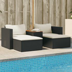 5 Piece Patio Sofa Set with Cushions Black Poly Rattan Acacia - Black