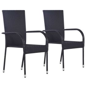 Stackable Patio Chairs 2 pcs Poly Rattan Black - Black