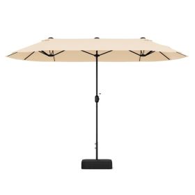 13 Feet Double-Sided Patio Twin Table Umbrella with Crank Handle - Beige