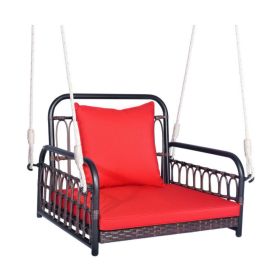 Patio Rattan Porch Swing Hammock Chair with Seat Cushion - Red