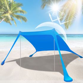 Foldable Beach Canopy Tent Collapsible Shade Sail Sun Protection Windproof Shelter 4 Sandbag 2 Pole Portable Storage Bag Rectangle Blue - Blu_3_3_2M