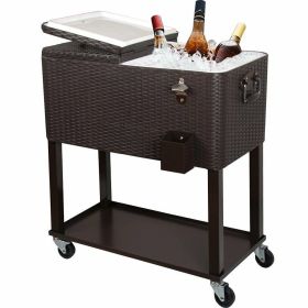 80QT Rolling Outdoor Patio Cooler Cart on Wheels Portable Ice Chest with Shelf