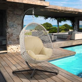 Large Hanging Egg Chair with Metal Stand and UV Resistant Cushion Hammock Chairs with C-Stand for Outdoor Indoor - Beige