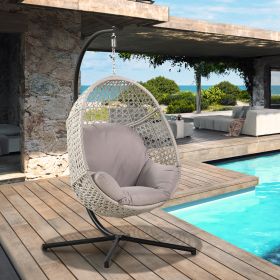 Large Hanging Egg Chair with Metal Stand and UV Resistant Cushion Hammock Chairs with C-Stand for Outdoor Indoor - Grey