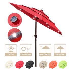 9Ft 3-Tiers 24LEDS Patio Umbrella Red