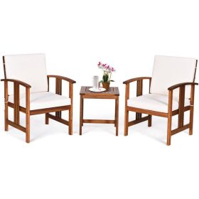 3 Pieces Solid Wood Outdoor Patio Sofa Furniture Set - White