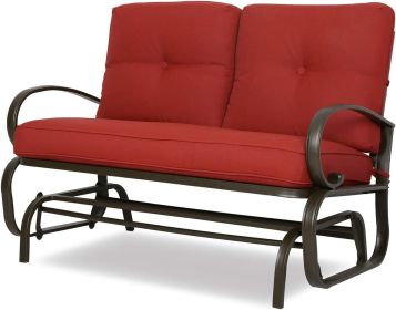 Patio Swing Glider Bench Outdoor Cushioed 2 Person Rocking Chair Garden Loveseat;  Brick Red - Red