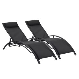 (Only for Pickup)Reclining Sun Lounger Set (Set of 2) - Black