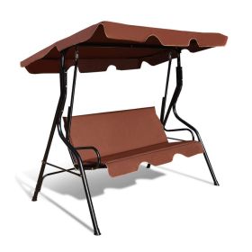 3 Seat Outdoor Patio Canopy Swing with Cushioned Steel Frame - Brown