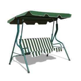 3 Seat Outdoor Patio Canopy Swing with Cushioned Steel Frame - Green