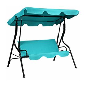 3 Seat Outdoor Patio Canopy Swing with Cushioned Steel Frame - Blue