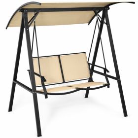 2 Person Patio Swing with Weather Resistant Glider and Adjustable Canopy - Beige