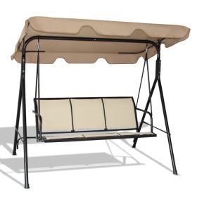 3 Person Steel Frame Patio Swing with Polyester Angle and Adjustable Canopy - Brown