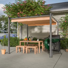 10' x 10' Aluminum Patio Pergola with Retractable Pergola Canopy, Backyard Shade Shelter for Porch, Outdoor Party, Garden, Grill Gazebo, Khaki - khaki