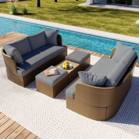 Customizable Outdoor Patio Furniture Set, Wicker Furniture Sofa Set with Thick Cushions, Suitable for Backyard, Porch. - Gray