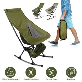 Portable Camping Rocking Chair 198LBS Weight Capacity Included Carry Bag High Back Rocker Chair For Patio Fishing Beach Lawn Travel - Green