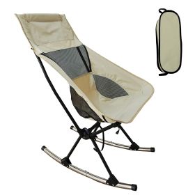 Portable Camping Rocking Chair 198LBS Weight Capacity Included Carry Bag High Back Rocker Chair For Patio Fishing Beach Lawn Travel - Beige