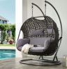 ACME Vasta Patio Swing Chair with Stand, Fabric & Wicker (1Set/3Ctn) 45084 - as Pic