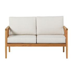 Contemporary Cushioned Eucalyptus Wood Patio Loveseat – Natural