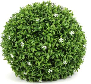 Artificial Boxwood Topiary Ball;  Indoor Outdoor Artificial Plant Ball Wedding Party Decoration (Ball with White Flower) - 15‘’