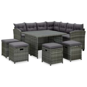 6 Piece Patio Lounge Set with Cushions Poly Rattan Gray - Grey