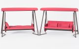 Outdoor Patio 3 seaters Metal Swing Chair Swing bed with Cushion and Adjustable Canopy Red Color