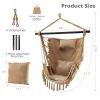 Hanging Rope Swing Chair with Soft Pillow and Cushions - Beige