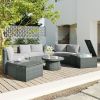 10-Piece Outdoor Sectional Half Round Patio Rattan Sofa Set; PE Wicker Conversation Furniture Set for Free Combination; Light Gray - Light Gray