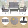 4-Piece Outdoor Patio Furniture Sets, Patio Conversation Set with Removable Seating Cushion, Courtyard Patio Set for Home, Yard, Poolside - Gray