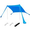 Foldable Beach Canopy Tent Collapsible Shade Sail Sun Protection Windproof Shelter 4 Sandbag 2 Pole Portable Storage Bag Rectangle Blue - Blu_2_2_1.5M