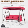 Outdoor Patio 3 seaters Metal Swing Chair Swing bed with Cushion and Adjustable Canopy Red Color