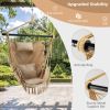 Hanging Rope Swing Chair with Soft Pillow and Cushions - Beige