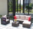 Rattan Patio Furniture Set Wicker Sofa Cushioned Sectional Furniture Set Garden Patio Sofa Set (4 Pieces, Brown) - as Pic