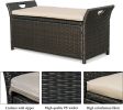 Patio Wicker Storage Bench Outdoor Rattan Deck Storage Box with Cushion (Beige) - Beige