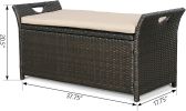 Patio Wicker Storage Bench Outdoor Rattan Deck Storage Box with Cushion (Beige) - Beige