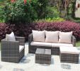 Rattan Patio Furniture Set Wicker Sofa Cushioned Sectional Furniture Set Garden Patio Sofa Set (4 Pieces, Brown) - as Pic