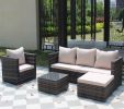 Rattan Patio Furniture Set Wicker Sofa Cushioned Sectional Furniture Set Garden Patio Sofa Set (4 Pieces, Brown) - as Pic