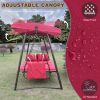 Outdoor Patio 3 seaters Metal Swing Chair Swing bed with Cushion and Adjustable Canopy Red Color