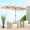 13 Feet Double-Sided Patio Twin Table Umbrella with Crank Handle - Beige