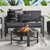 Round Iron Outdoor Wood Burning Fire Pit, Black - 28" Modern