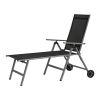 Outdoor Chaise Lounge Chairs Aluminum Adjustable Chair with Wheels for Poolside Beach Patio Reclining Sunbathing Lounger - Gray