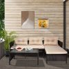 3 Piece Outdoor PE Rattan Furniture Set, Patio Black Wicker Conversation Loveseat Sofa Sectional Couch Khaki Cushion - as picture