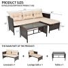 3 Piece Outdoor PE Rattan Furniture Set, Patio Black Wicker Conversation Loveseat Sofa Sectional Couch Khaki Cushion - as picture