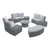 10-Piece Outdoor Sectional Half Round Patio Rattan Sofa Set; PE Wicker Conversation Furniture Set for Free Combination; Light Gray - Light Gray